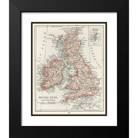 A cartographic map of the British Isles Black Modern Wood Framed Art Print with Double Matting by Vintage Maps