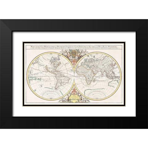 General description of the terrestrial and aquatic globe in two hemispherical planes 1691 Black Modern Wood Framed Art Print with Double Matting by Jaillot, Alexis Hubert