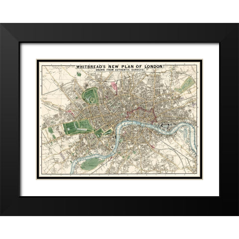 Whitbreads new plan of London drawn from authentic survey 1853 Black Modern Wood Framed Art Print with Double Matting by Whitbread, J