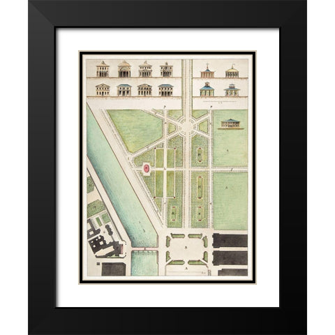 Jardin Public-Champs Elysees Black Modern Wood Framed Art Print with Double Matting by Motte, Charles
