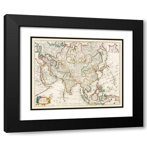 Map of Asia 1723 Black Modern Wood Framed Art Print with Double Matting by Vintage Maps