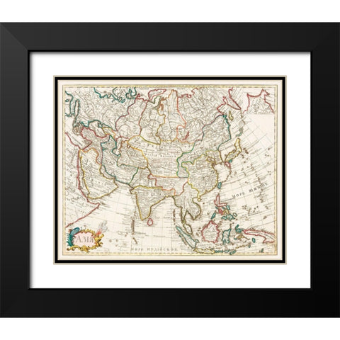 Map of Asia 1723 Black Modern Wood Framed Art Print with Double Matting by Vintage Maps