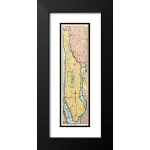 Rapid transit map of Manhattan and adjacent districts of New York City 1908 Black Modern Wood Framed Art Print with Double Matting by Rand McNally and Company