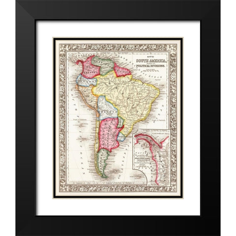 Map of South America 1863 Black Modern Wood Framed Art Print with Double Matting by Mitchell, Samuel Augustus