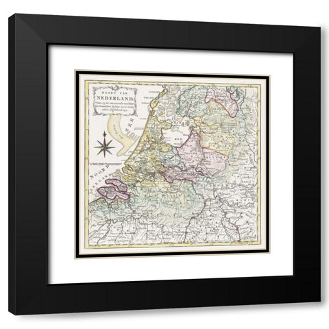 Map of the Netherlands with the marching routes of the French army 1792 Black Modern Wood Framed Art Print with Double Matting by Baarsel, Cornelis van