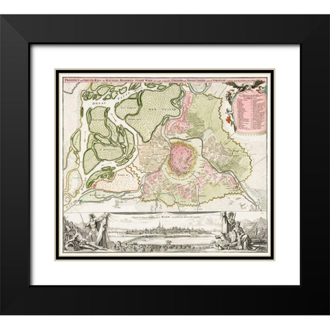 Map of Vienna 1702 Black Modern Wood Framed Art Print with Double Matting by Homann, Johann Baptista