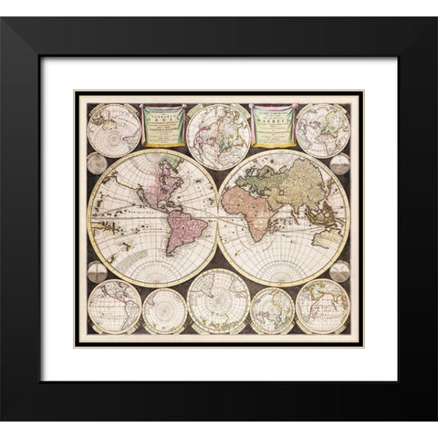 Flat earth globe commonly called the whole world 1696 Black Modern Wood Framed Art Print with Double Matting by Allard, Carel