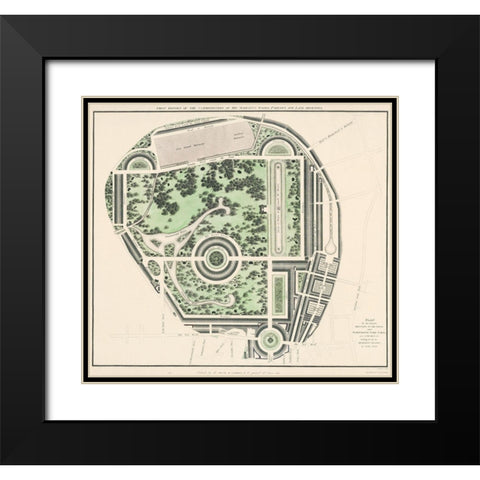 Marybone Park Farm Plan Black Modern Wood Framed Art Print with Double Matting by Basire, James