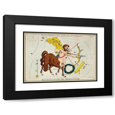 Astronomical chart illustration of Sagittarius and Corona Australis-Microscopium and Telescopium 183 Black Modern Wood Framed Art Print with Double Matting by Hall, Sidney