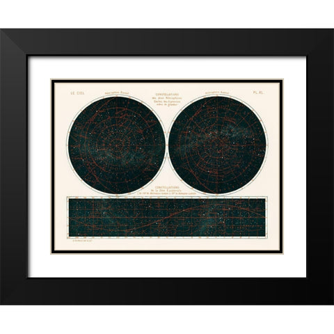 Constellations of the Two Hemispheres 1877 Black Modern Wood Framed Art Print with Double Matting by Amedee, Guillemin