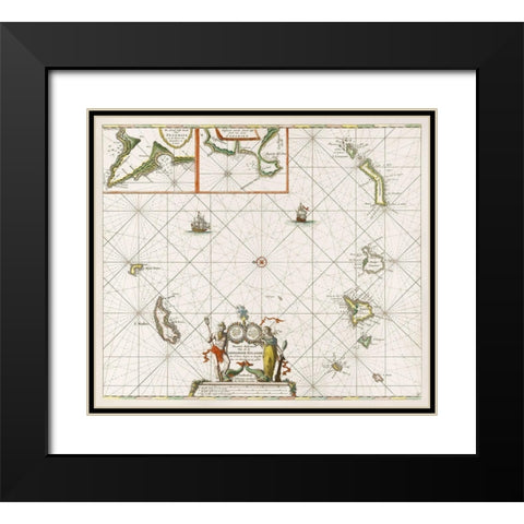 Chart of the Canary Islands 1680 Black Modern Wood Framed Art Print with Double Matting by Luyken, Jan