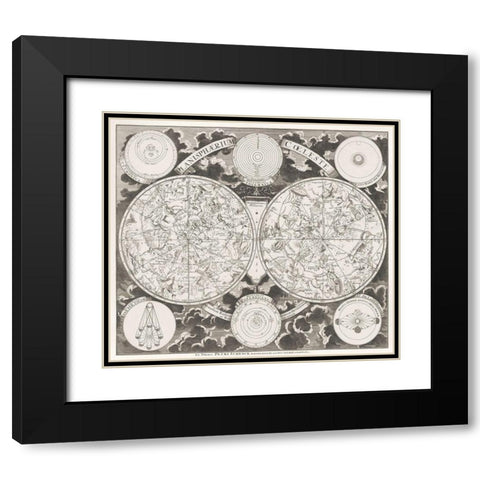 Sky map showing the northern and southern constellations 1705 Black Modern Wood Framed Art Print with Double Matting by Schenk, Pieter