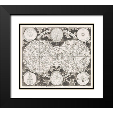 Sky map showing the northern and southern constellations 1705 Black Modern Wood Framed Art Print with Double Matting by Schenk, Pieter