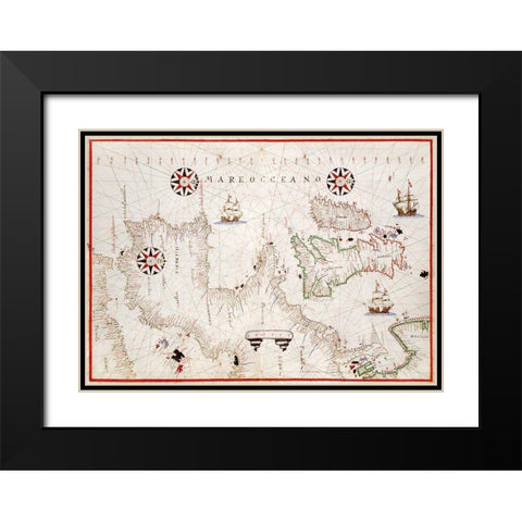 Portolan atlas of the Mediterranean Sea-western Europe-and the northwest coast of Africa 1590 Black Modern Wood Framed Art Print with Double Matting by Olivia, Joan