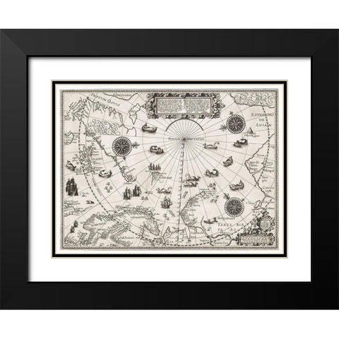 Map of the Arctic 1598 Black Modern Wood Framed Art Print with Double Matting by Barendsz, William