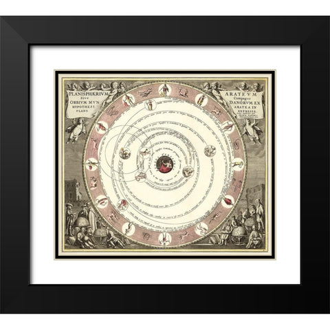Planisphaerivm Aratevm sive Compages Orbivm Mvndanorvm ex hypothesi Aratea in plano expressa 1708 Black Modern Wood Framed Art Print with Double Matting by Cellarius, Andreas
