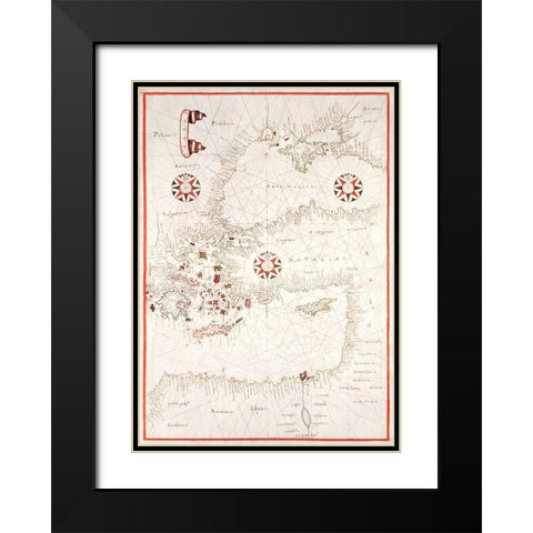 Portolan atlas of the Mediterranean Sea-Eastern Mediterranean 1590 Black Modern Wood Framed Art Print with Double Matting by Oliva, Joan