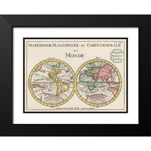 Planisphere or general map of the world 1735 Black Modern Wood Framed Art Print with Double Matting by Lafeuilledelete, Daniel de