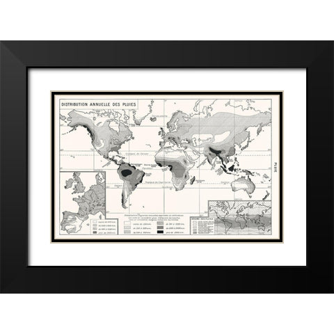 Annual Rainfall Distribution Black Modern Wood Framed Art Print with Double Matting by Vintage Maps
