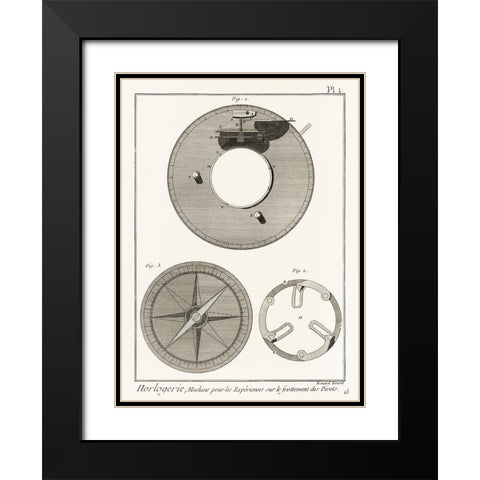Antique drawing of a compass like watchmaking tool Black Modern Wood Framed Art Print with Double Matting by Panckoucke Methodical Encyclopedia