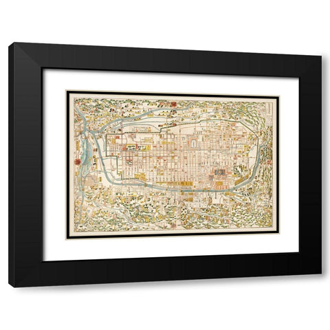 Map of Kyoto 1863 Black Modern Wood Framed Art Print with Double Matting by Kahei, Takebara