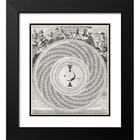 Moon and Eclipse Pointer 1695 Black Modern Wood Framed Art Print with Double Matting by Luyken, Caspar