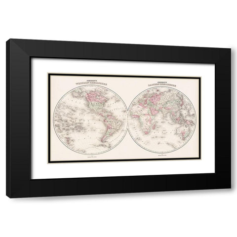 Johnsons Western and Eastern Hemisphere 1866 Black Modern Wood Framed Art Print with Double Matting by Johnson and Ward