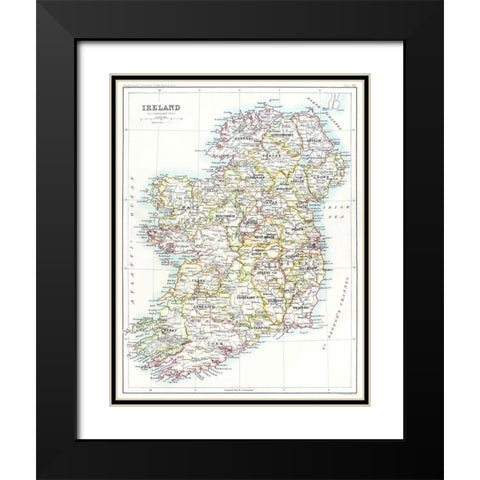 Ireland from the Gazetteer of the British Isles 1887 Black Modern Wood Framed Art Print with Double Matting by Bartholomew, John