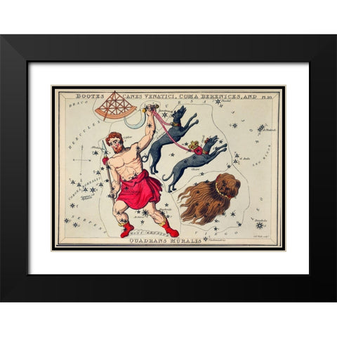 Astronomical chart illustration of Bootes Canes Venatici-Coma Berenices-and Quadrans Muralis Black Modern Wood Framed Art Print with Double Matting by Hall, Sidney
