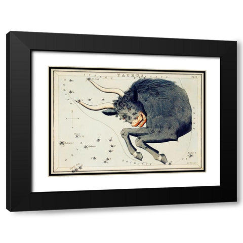 Astronomical chart illustration of the Taurus Black Modern Wood Framed Art Print with Double Matting by Hall, Sidney