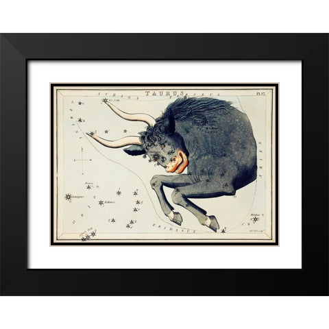 Astronomical chart illustration of the Taurus Black Modern Wood Framed Art Print with Double Matting by Hall, Sidney