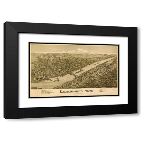 Elizabeth and West Elizabeth Pennsylvania Black Modern Wood Framed Art Print with Double Matting by Vintage Places