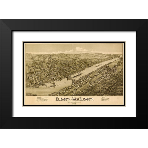 Elizabeth and West Elizabeth Pennsylvania Black Modern Wood Framed Art Print with Double Matting by Vintage Places