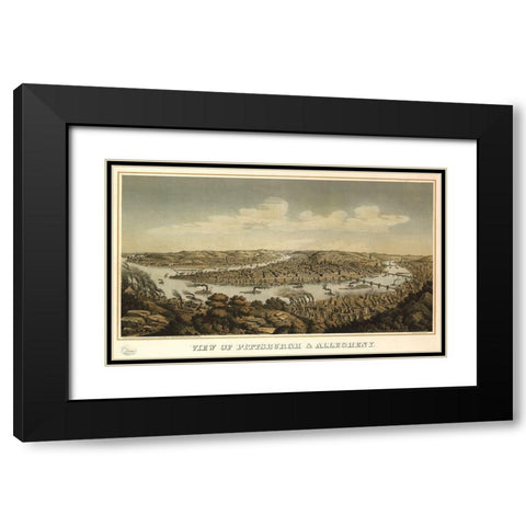 Pittsburgh and Allegheny Pennsylvania 1871 Black Modern Wood Framed Art Print with Double Matting by Vintage Places