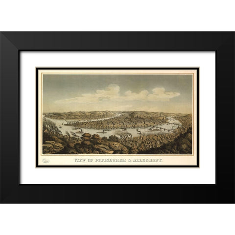 Pittsburgh and Allegheny Pennsylvania 1871 Black Modern Wood Framed Art Print with Double Matting by Vintage Places