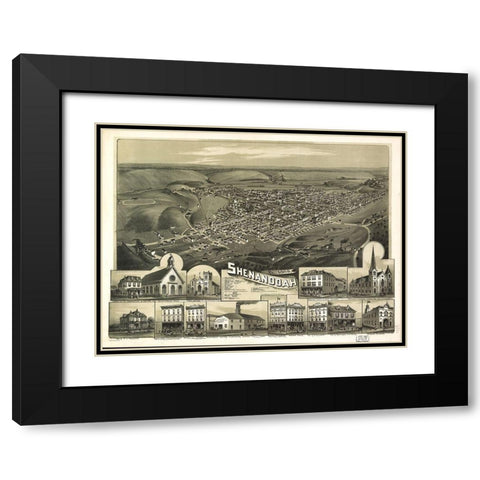 Shenandoah-Pennsylvania 1889 Black Modern Wood Framed Art Print with Double Matting by Vintage Places
