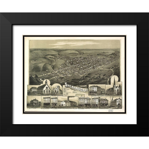Shenandoah-Pennsylvania 1889 Black Modern Wood Framed Art Print with Double Matting by Vintage Places