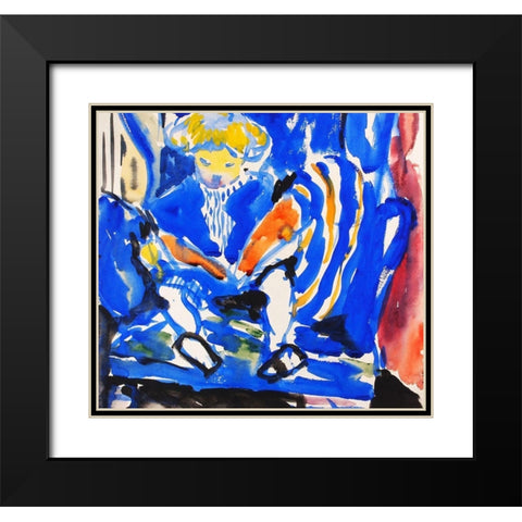 Child Reading Black Modern Wood Framed Art Print with Double Matting by Sayen, Henry Lyman