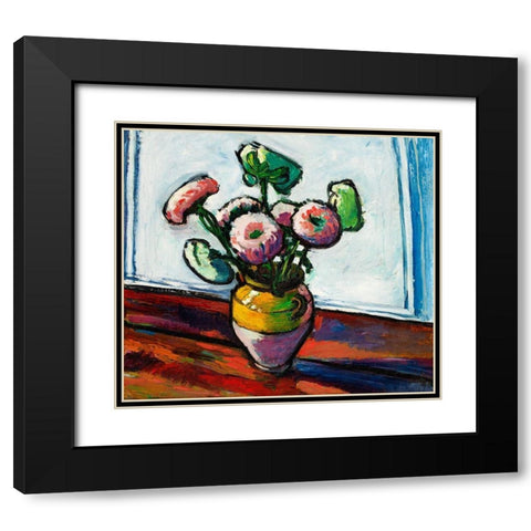 Zinnias Black Modern Wood Framed Art Print with Double Matting by Sayen, Henry Lyman