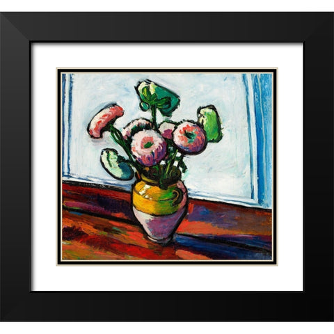 Zinnias Black Modern Wood Framed Art Print with Double Matting by Sayen, Henry Lyman