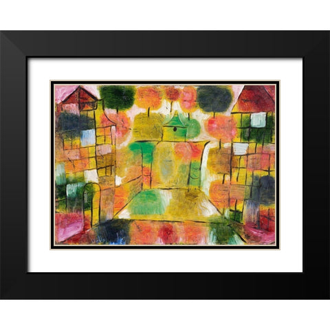 Tree and Architecture-Rhythms Black Modern Wood Framed Art Print with Double Matting by Klee, Paul