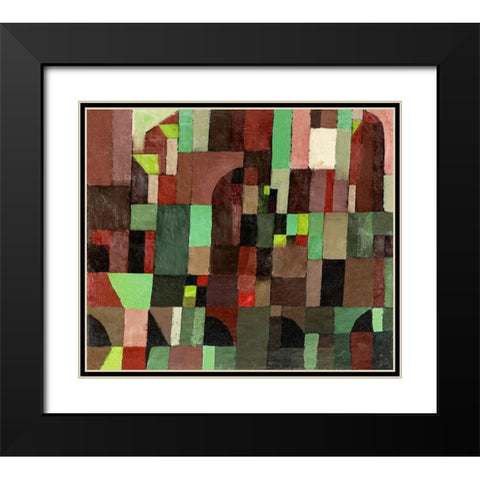 Red and Green Architecture Black Modern Wood Framed Art Print with Double Matting by Klee, Paul