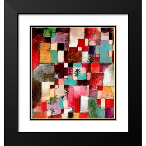 Red green and Violet Yellow Rhythms Black Modern Wood Framed Art Print with Double Matting by Klee, Paul