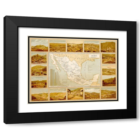 Mineralogical Map of Mexico Black Modern Wood Framed Art Print with Double Matting by Vintage Maps