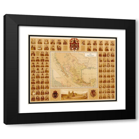 Map of Leaders in New Spain through History Black Modern Wood Framed Art Print with Double Matting by Vintage Maps