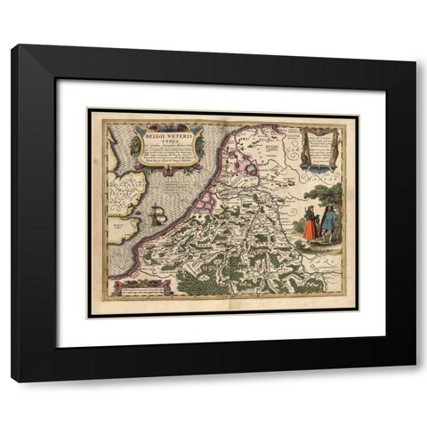 Belgium Black Modern Wood Framed Art Print with Double Matting by Vintage Maps