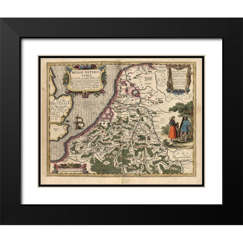 Belgium Black Modern Wood Framed Art Print with Double Matting by Vintage Maps