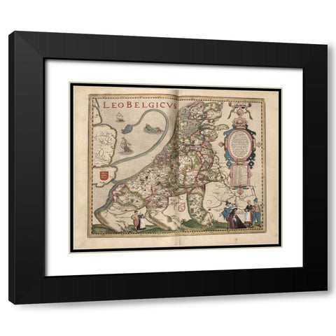 Netherlandic Lion Black Modern Wood Framed Art Print with Double Matting by Vintage Maps