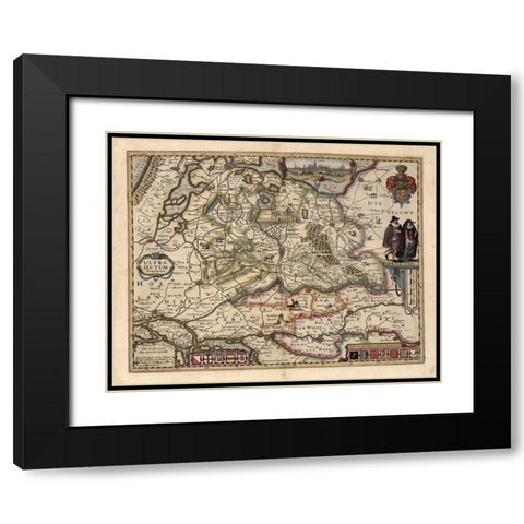 The area around Utrecht Black Modern Wood Framed Art Print with Double Matting by Vintage Maps