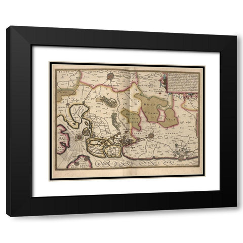 Netherlands Map Zeeland Black Modern Wood Framed Art Print with Double Matting by Vintage Maps